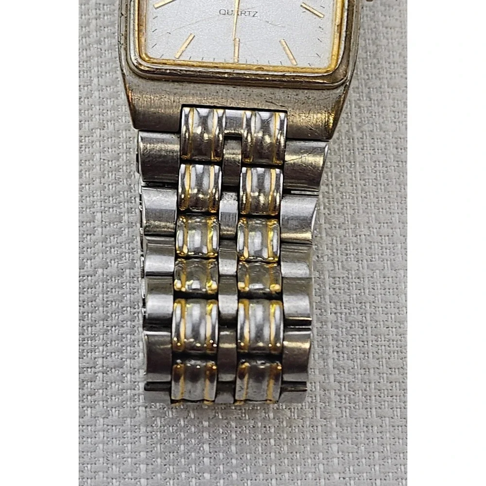 Elgin Two Tone Gold‎ Silver Tone Rectangular Day Date Quartz Watch Men's - READ